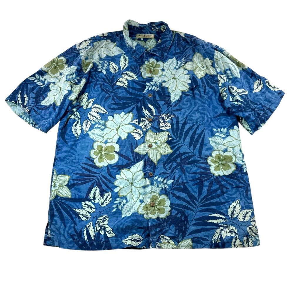 Tommy Bahama Silk Floral Short Sleeve Camp Shirt Mens L Island Style Resortwear